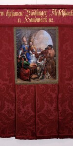 Fahne der Fleischhauer aus dem Jahr (1782?) 1858 - Vorderseite mit Nikolaus von Myra